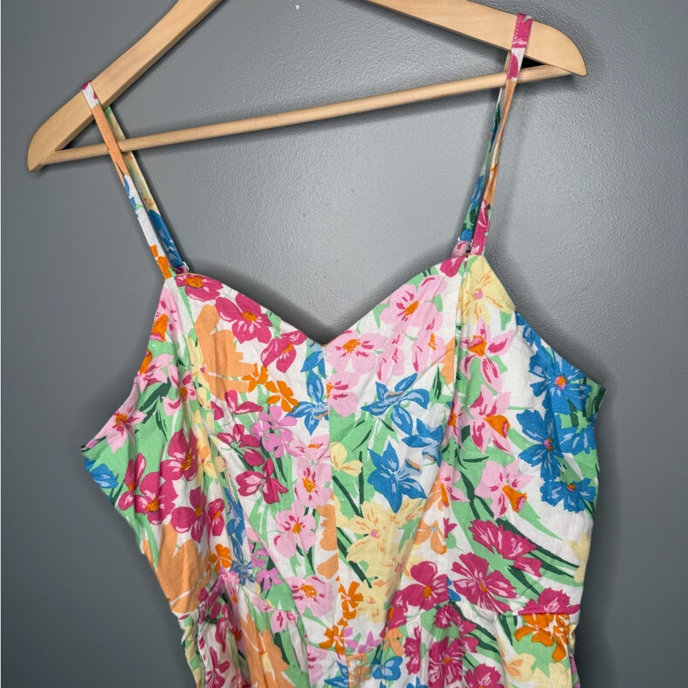 NWT Old Navy Fit and Flare Colorful Floral Linen Blend Romper - Picture 5 of 13